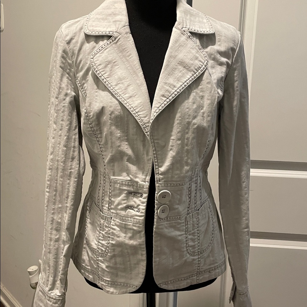 White House Black Market Fitted Blazer Jacket Size8 Light Blue-Gray Embellished - Picture 7 of 14